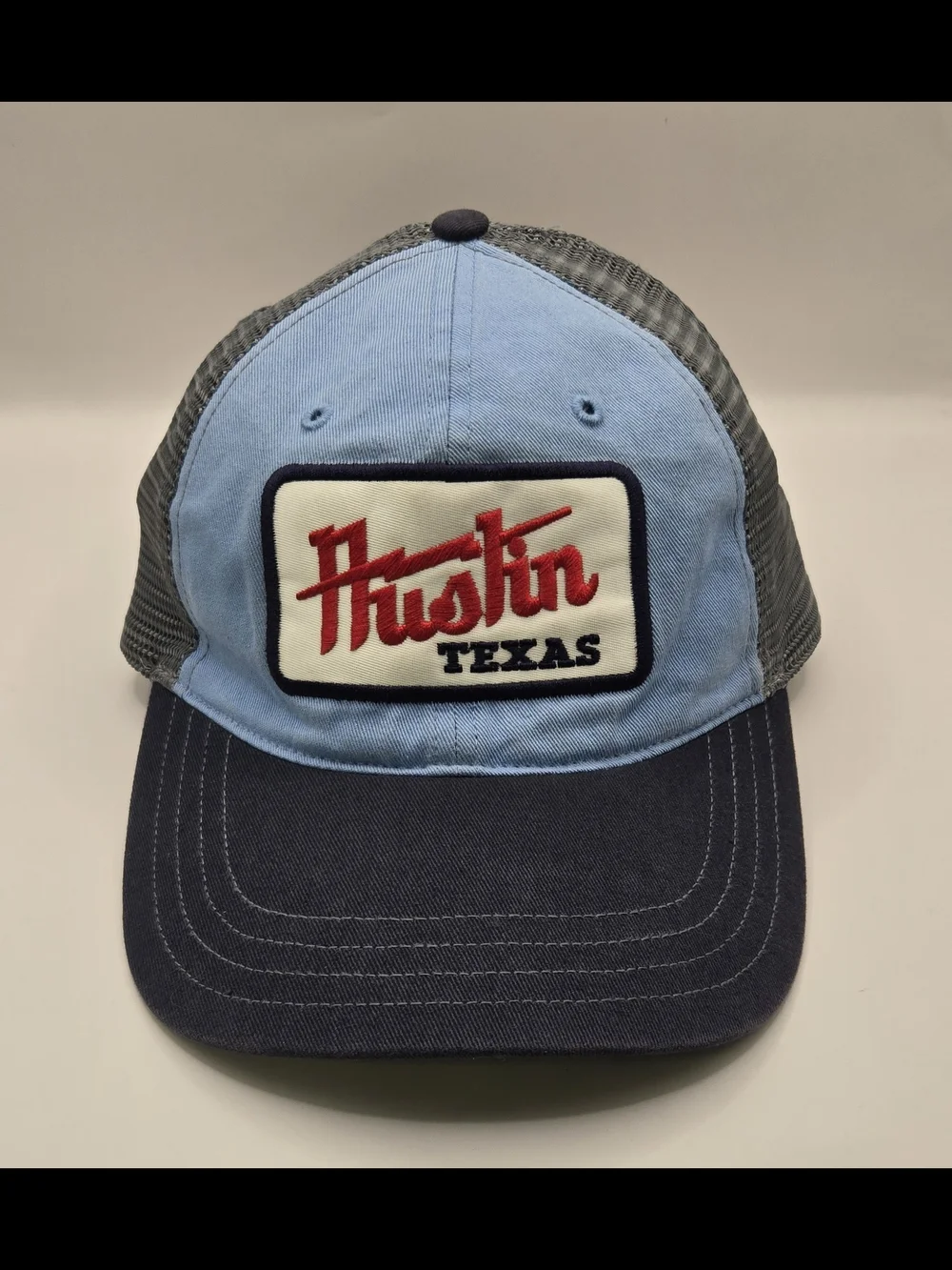Austin Texas Richardson 111 Trucker Hat Blue Gray Mesh Snapback Patch.